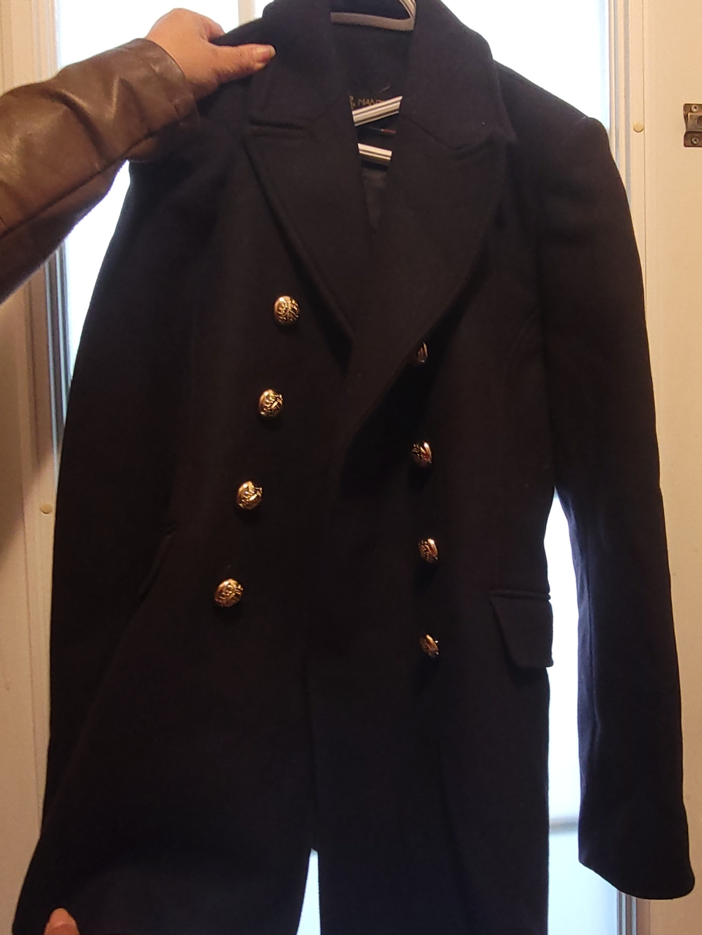 Italian Designer MantWomen's Black Double-Breasted Blazer Coat with Gold Buttons - Picture 1 of 7